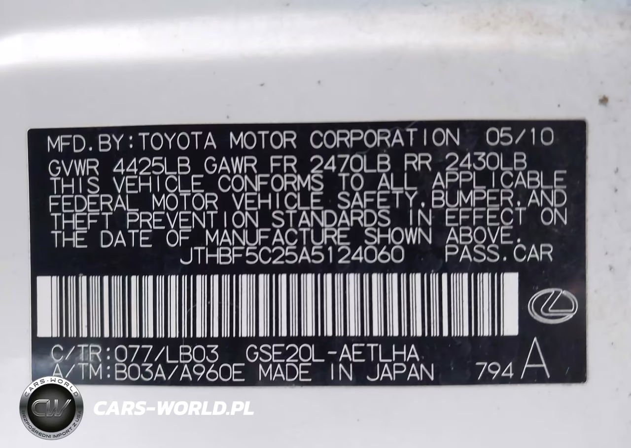 2010 Lexus Is 250 VIN:JTHBF5C25A5124060 - 9
