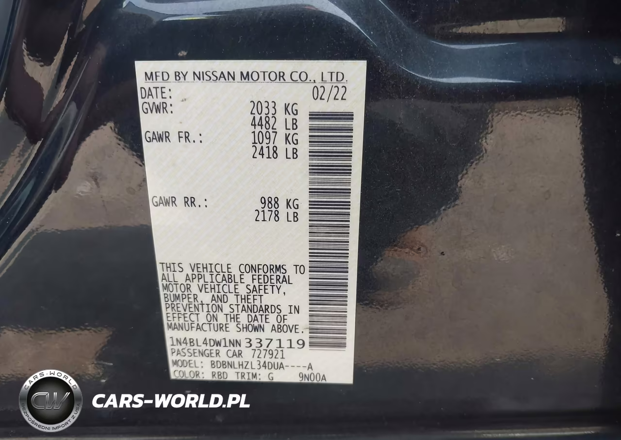 2022 Nissan Altima Sv Intelligent Awd VIN:1N4BL4DW1NN337119 - 9