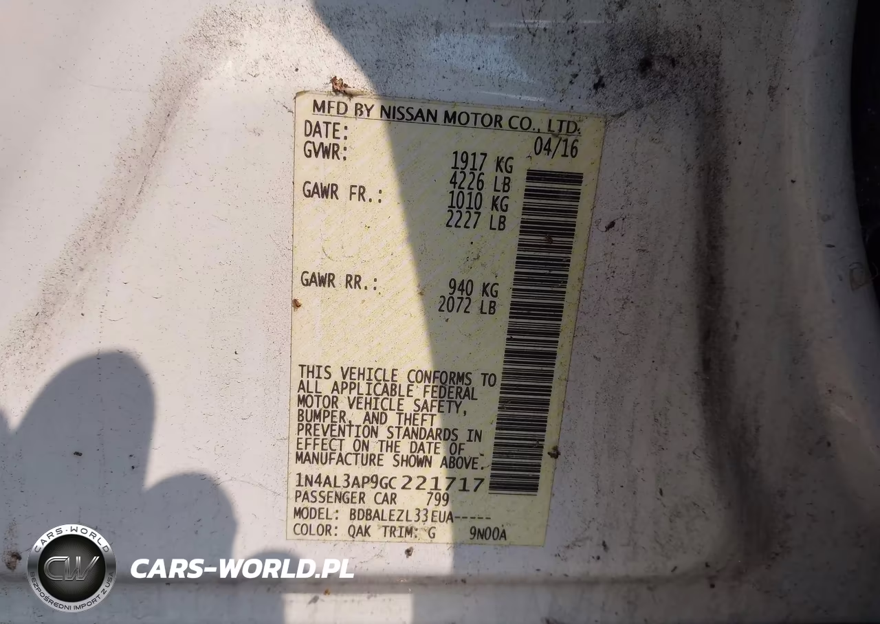 2016 Nissan Altima 2.5-2.5 S-2.5 Sl-2.5 Sr-2.5 Sv VIN:1N4AL3AP9GC221717 - 9