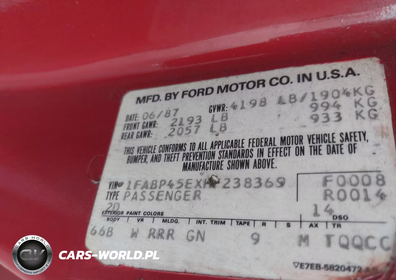 1987 Ford Mustang Gt VIN:1FABP45EXHF238369 - 9