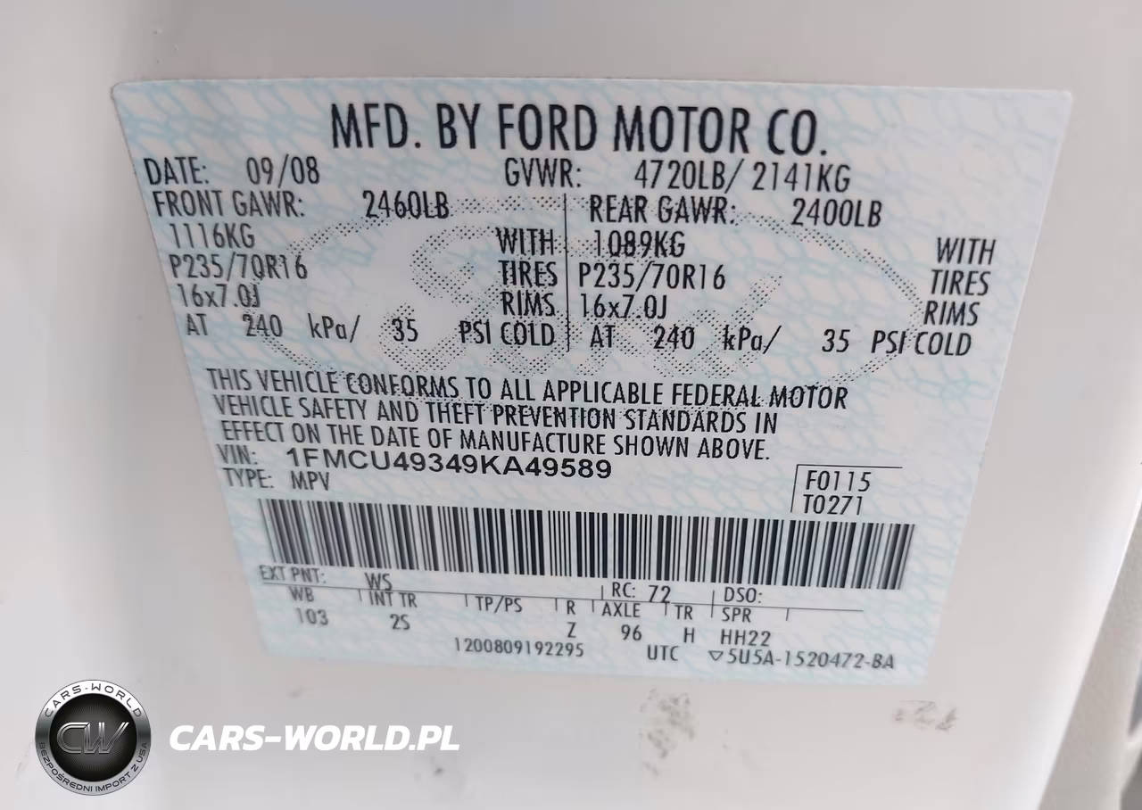 2009 Ford Escape Hybrid Limited VIN:1FMCU49349KA49589 - 9