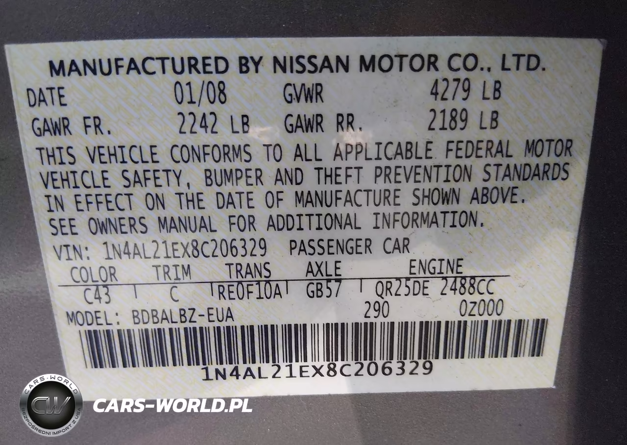 2008 Nissan Altima 2.5 Sl VIN:1N4AL21EX8C206329 - 9