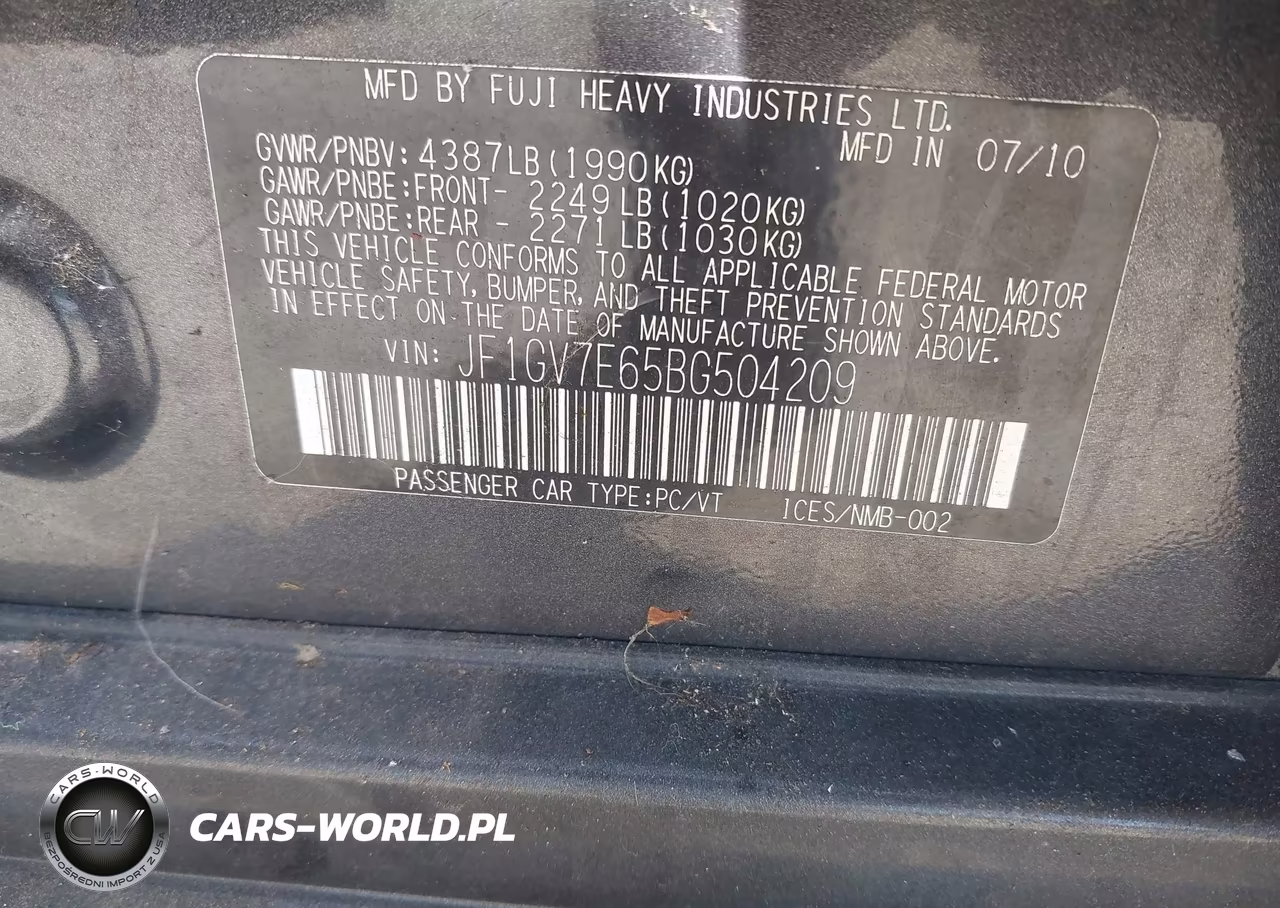 2011 Subaru Impreza Wrx VIN:JF1GV7E65BG504209 - 9