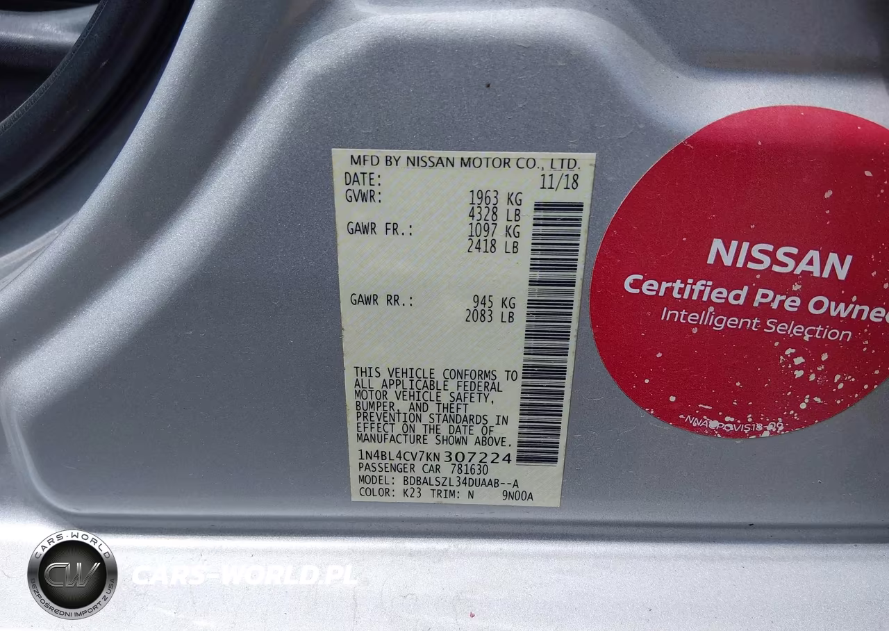 2019 Nissan Altima 2.5 Sr VIN:1N4BL4CV7KN307224 - 9