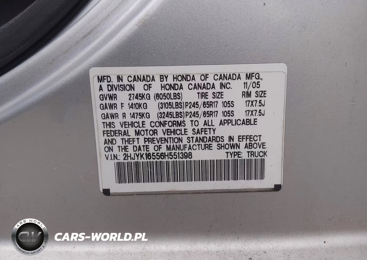 2006 Honda Ridgeline Rtl VIN:2HJYK16556H551398 - 9