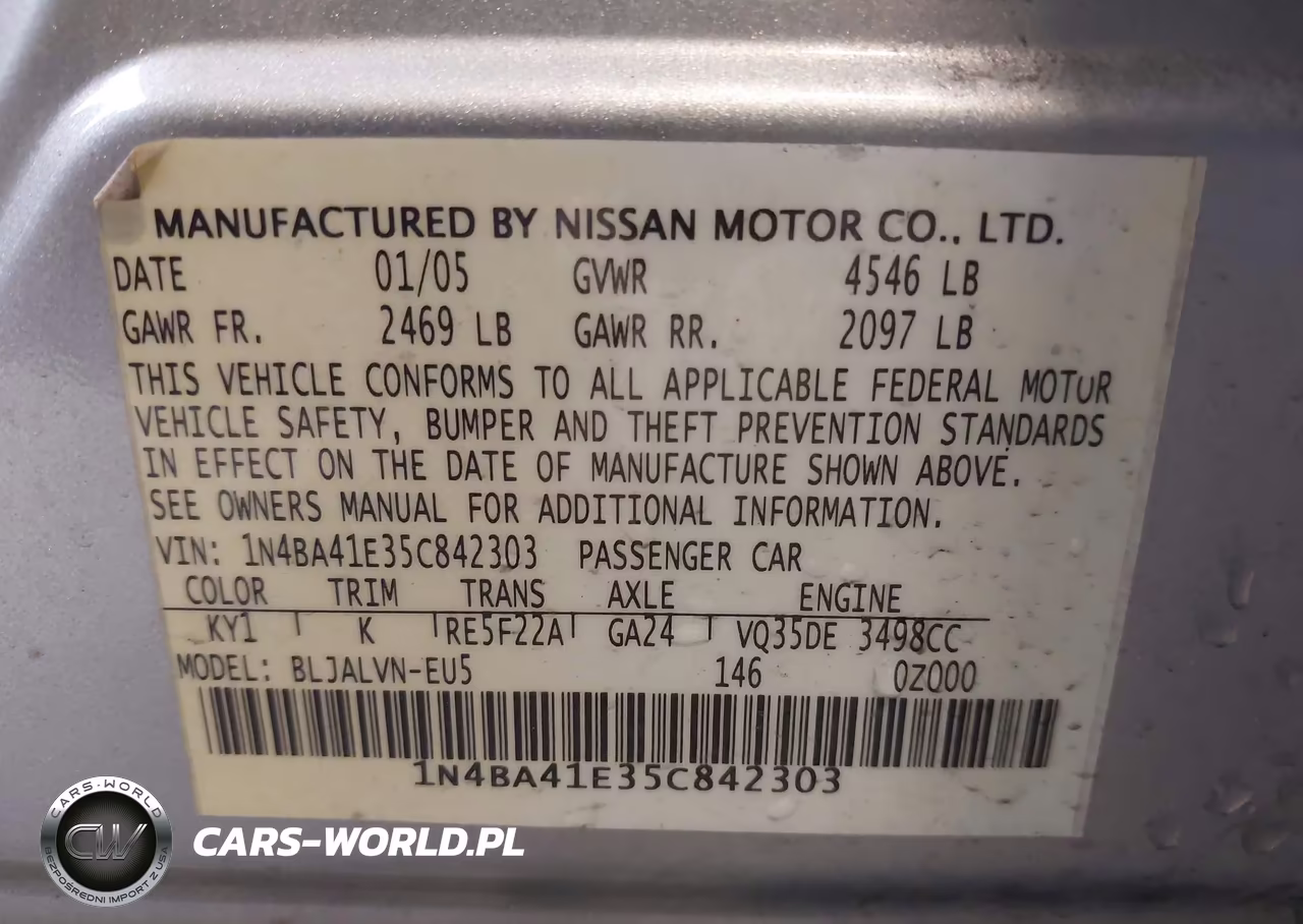 2005 Nissan Maxima 3.5 Se VIN:1N4BA41E35C842303 - 9