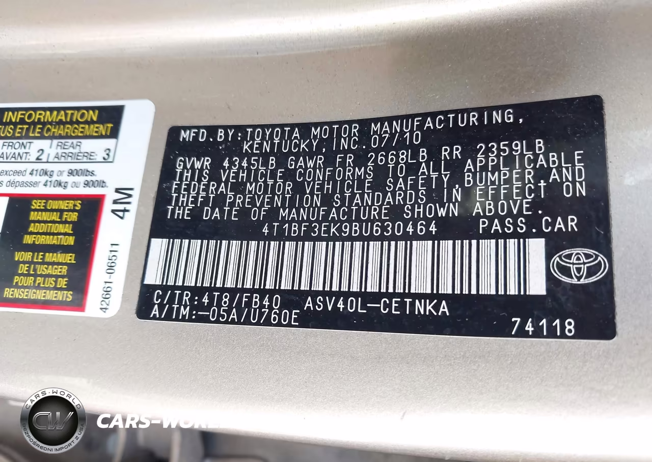 2011 Toyota Camry Le VIN:4T1BF3EK9BU630464 - 9