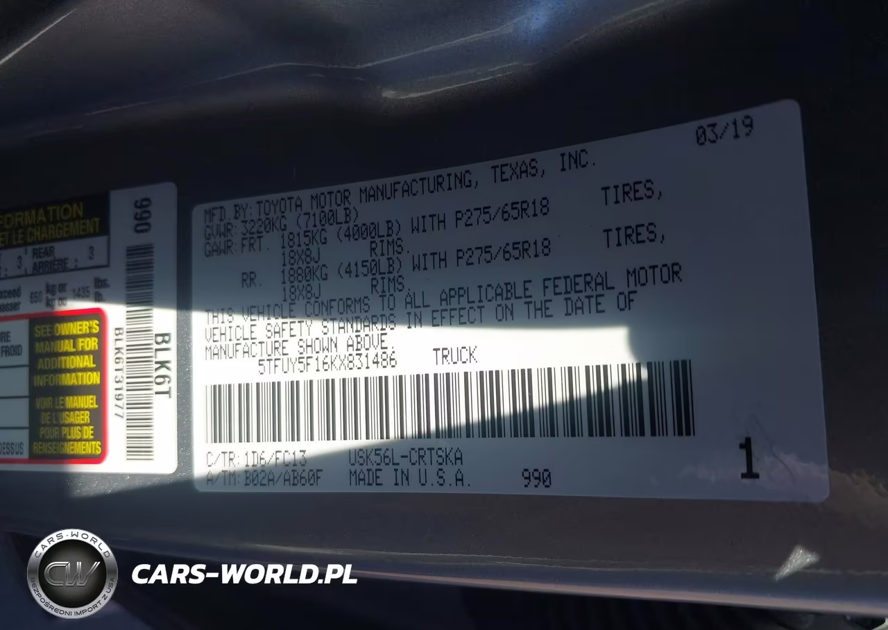 2019 Toyota Tundra Sr5 5.7L V8 VIN:5TFUY5F16KX831486 - 9