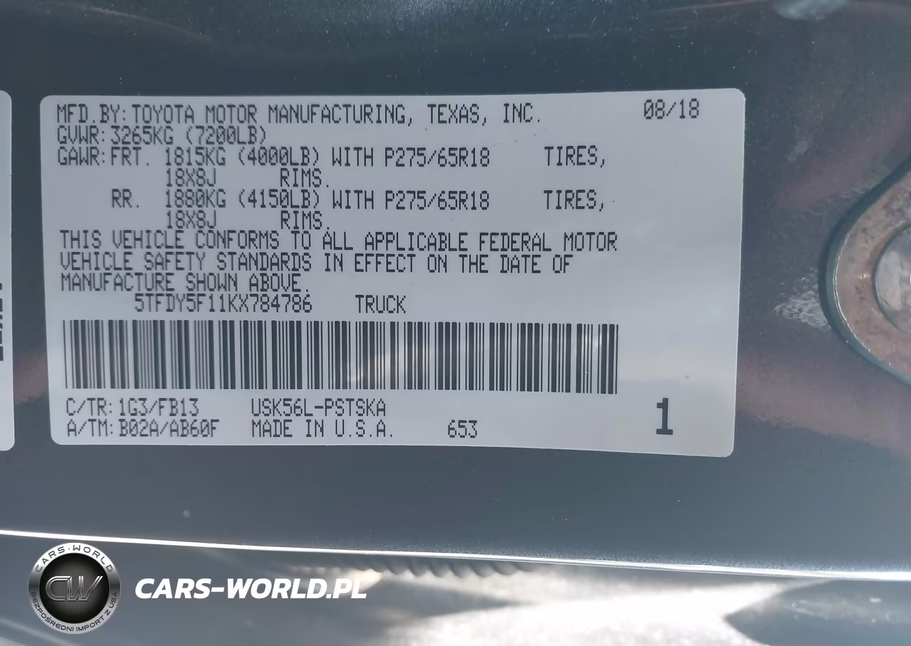 2019 Toyota Tundra Sr5 5.7L V8 VIN:5TFDY5F11KX784786 - 9