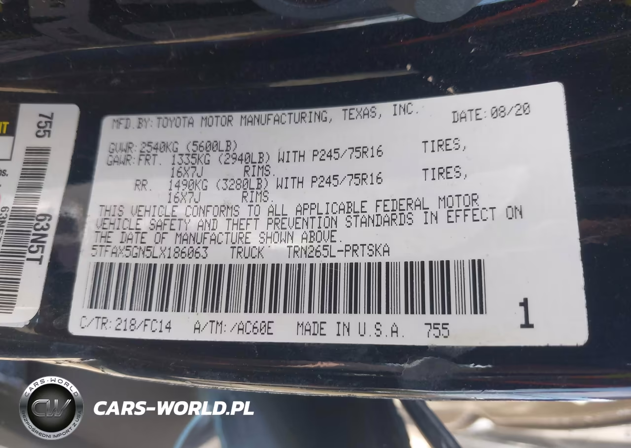 2020 Toyota Tacoma Sr5 VIN:5TFAX5GN5LX186063 - 9