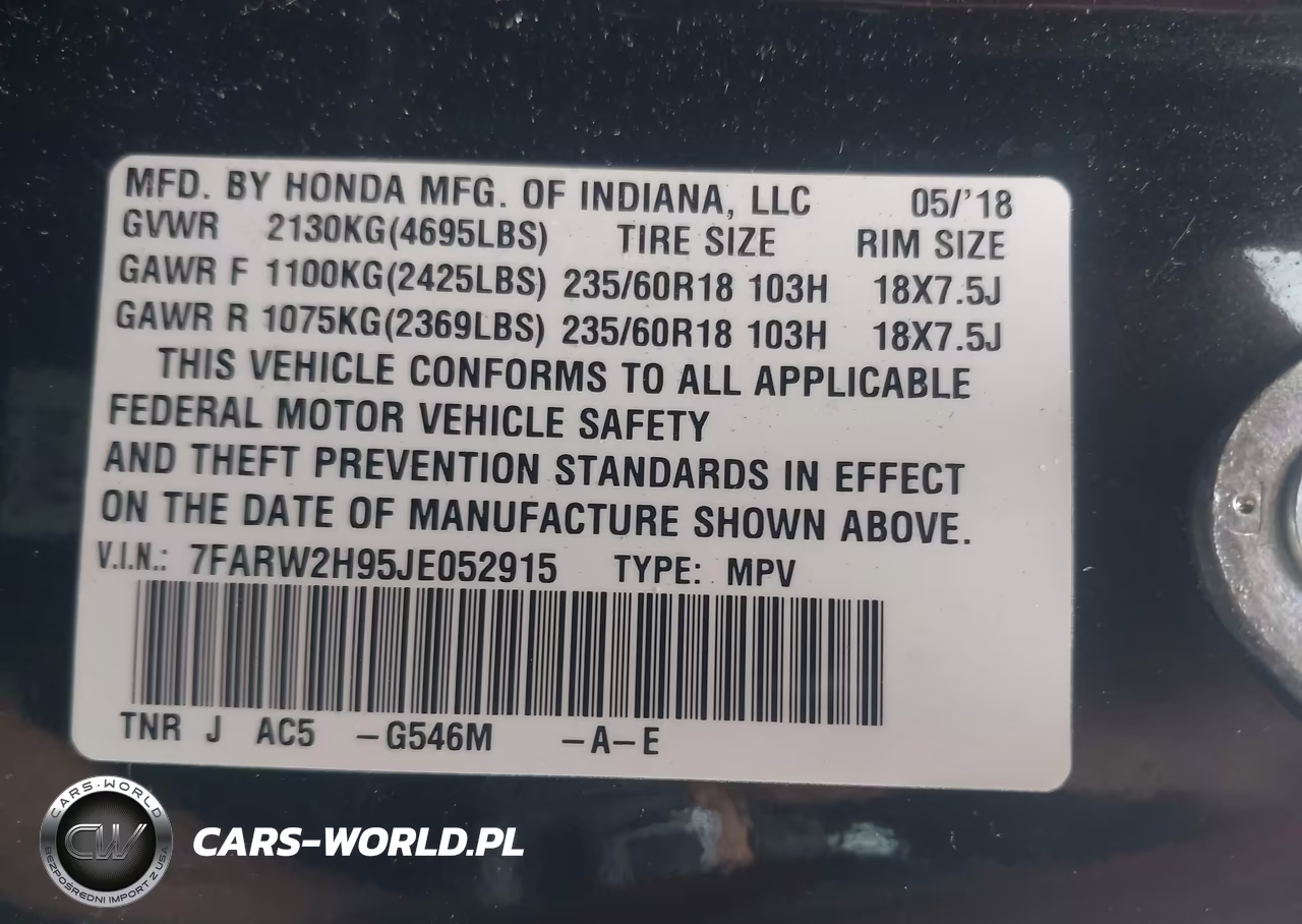 2018 Honda Cr-V Touring VIN:7FARW2H95JE052915 - 9
