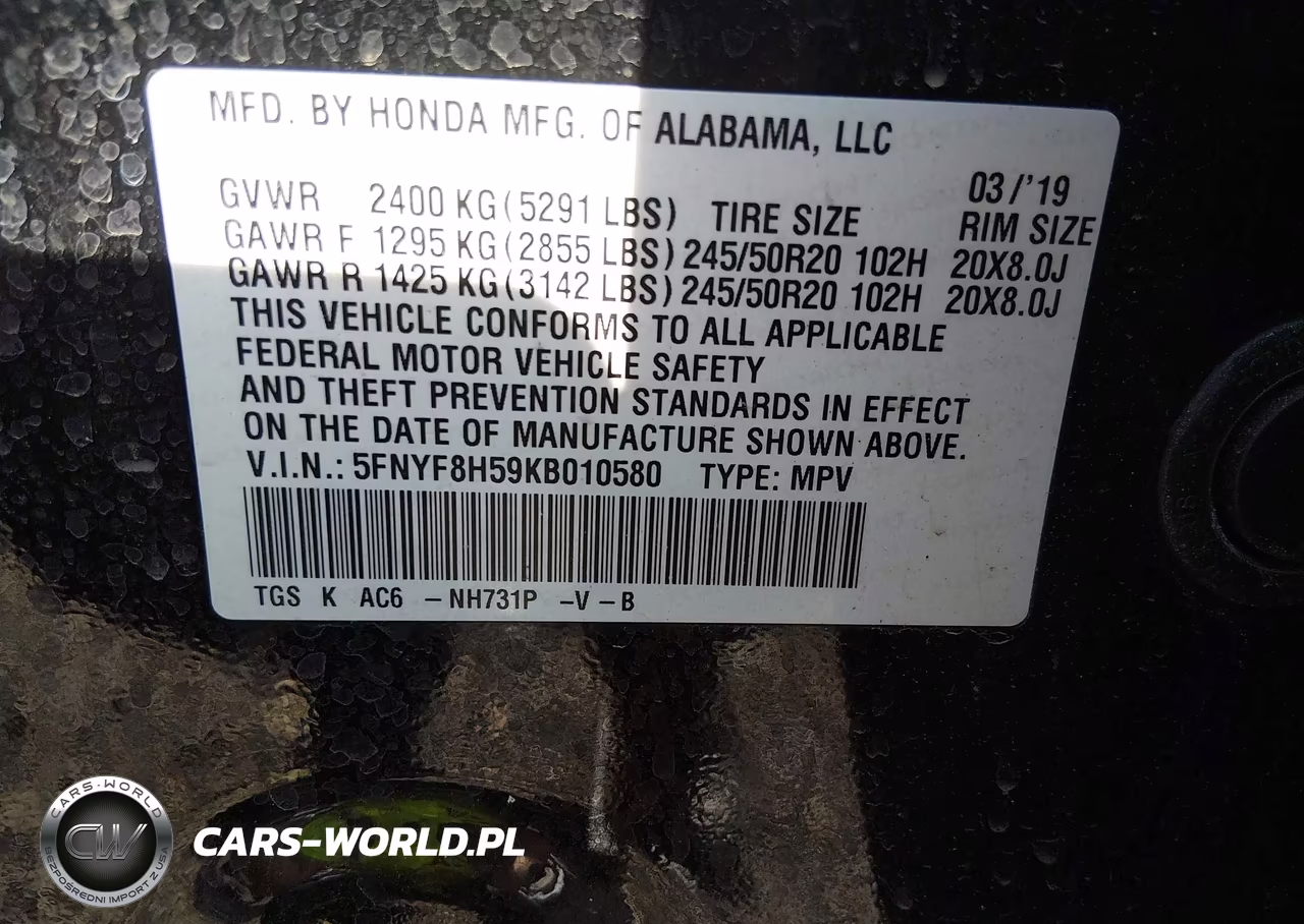 2019 Honda Passport Ex-L VIN:5FNYF8H59KB010580 - 9