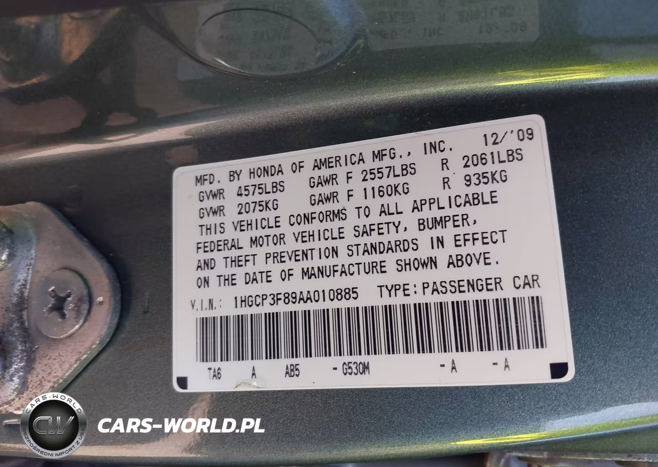 2010 Honda Accord 3.5 Ex-L VIN:1HGCP3F89AA010885 - 9