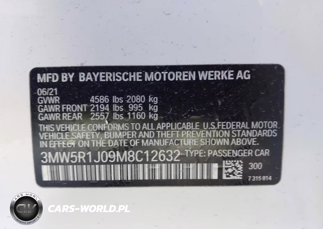 2021 BMW 330I VIN:3MW5R1J09M8C12632 - 9