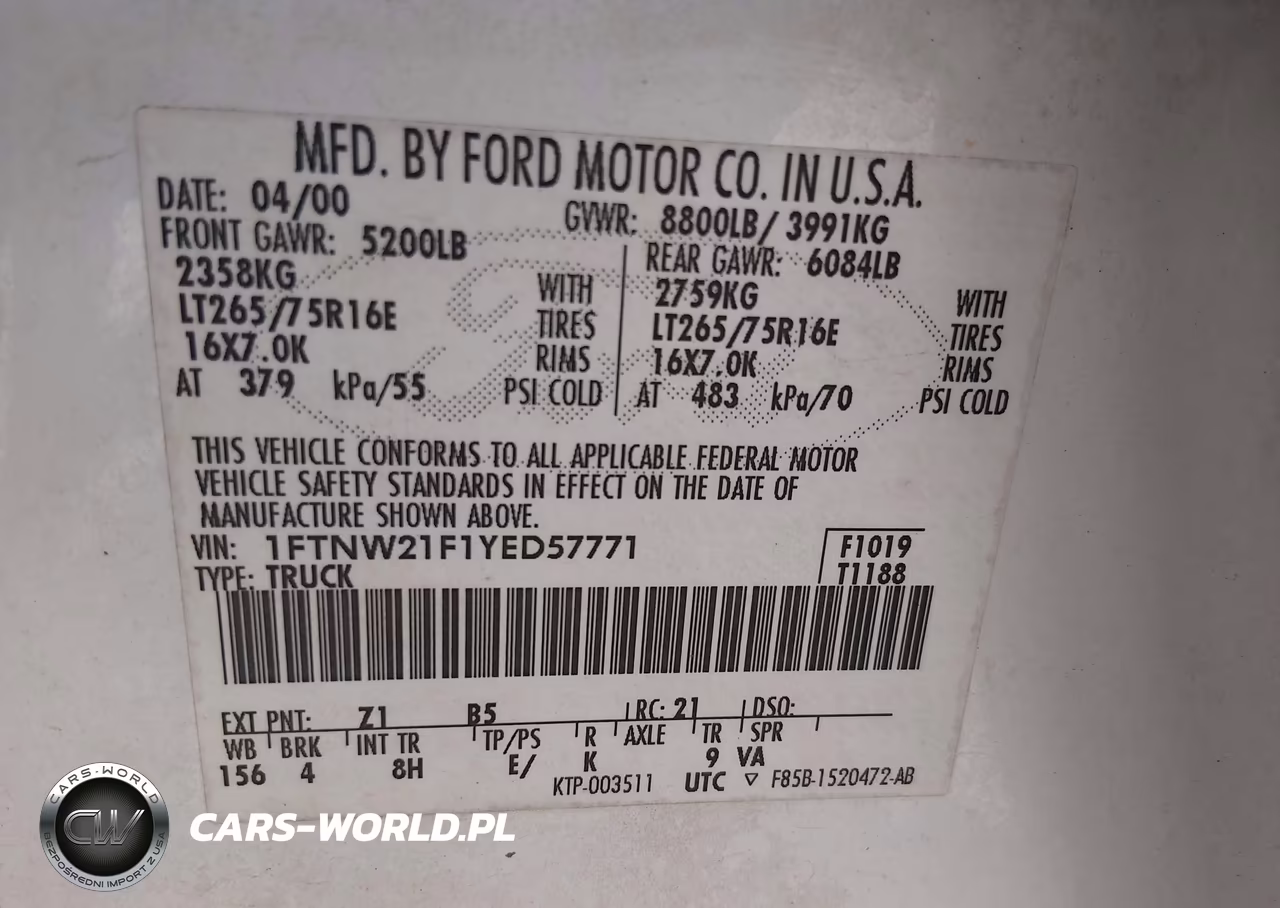 2000 Ford F-250 Lariat-Xl-Xlt VIN:1FTNW21F1YED57771 - 9
