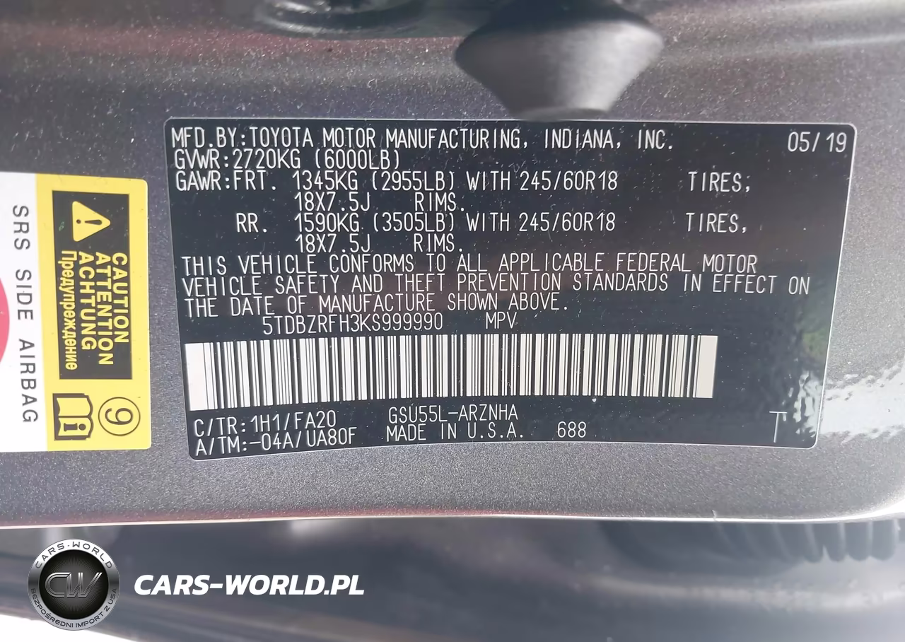 2019 Toyota Highlander Le Plus VIN:5TDBZRFH3KS999990 - 9