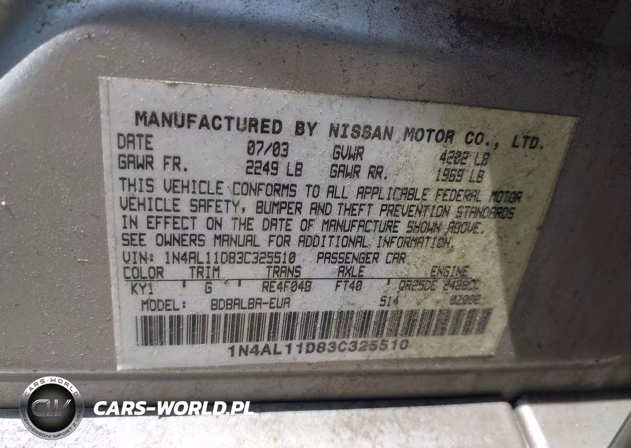 2003 Nissan Altima 2.5 S VIN:1N4AL11D83C325510 - 9