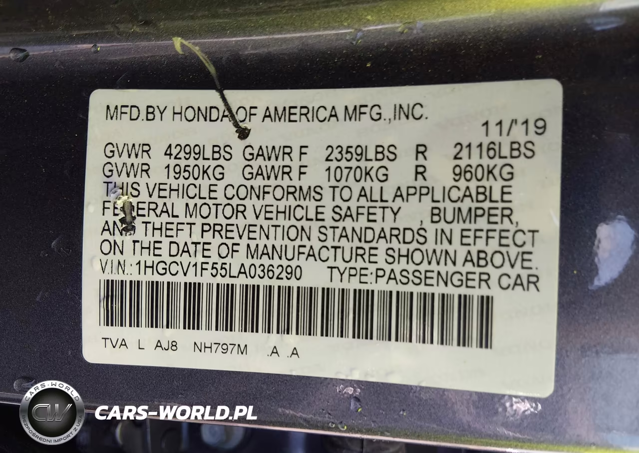 2020 Honda Accord Ex-L VIN:1HGCV1F55LA036290 - 9
