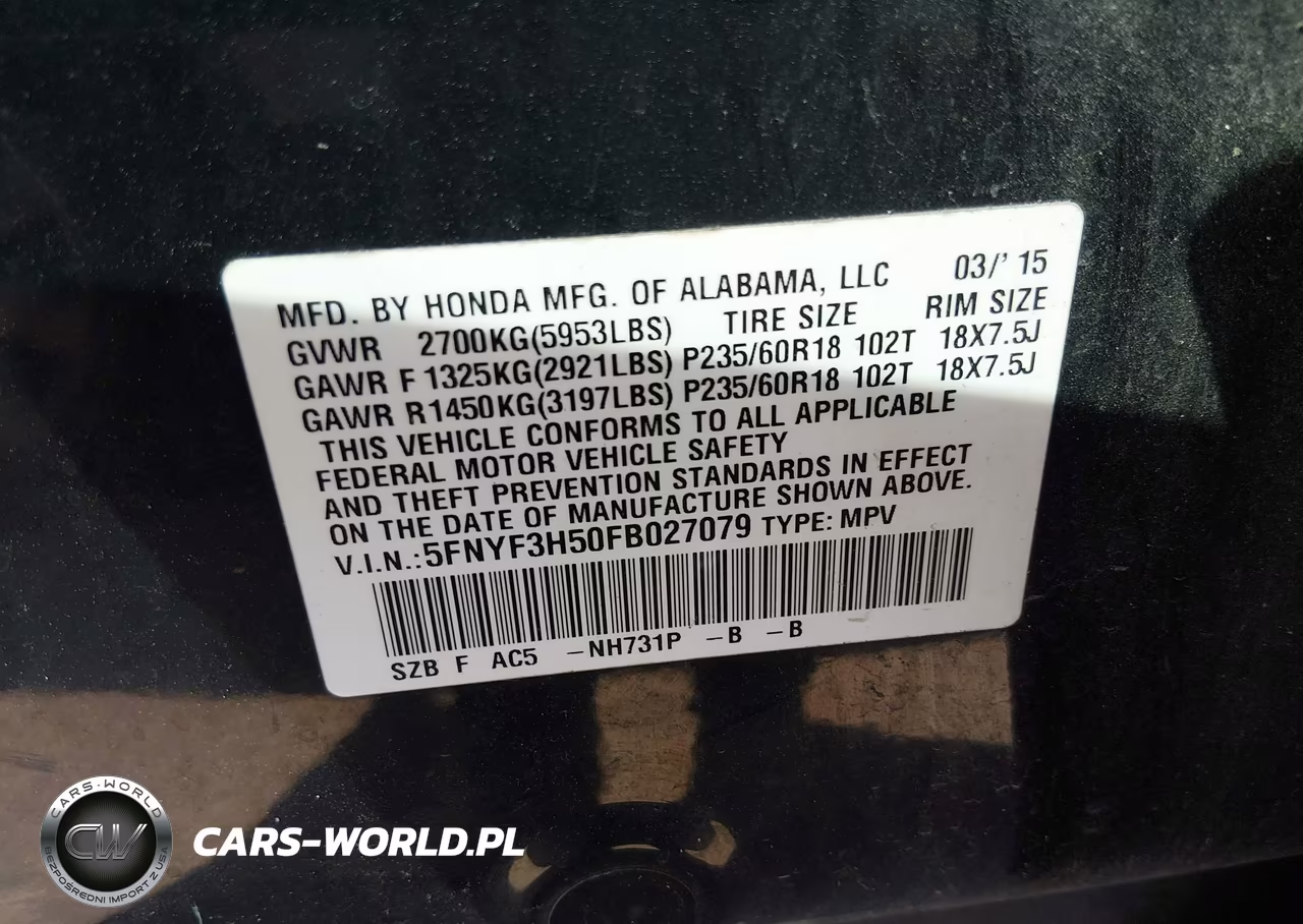 2015 Honda Pilot Ex-L VIN:5FNYF3H50FB027079 - 9