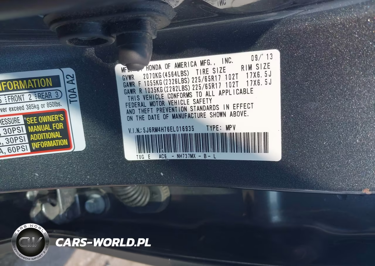 2014 Honda Cr-V Ex-L VIN:5J6RM4H76EL016935 - 9