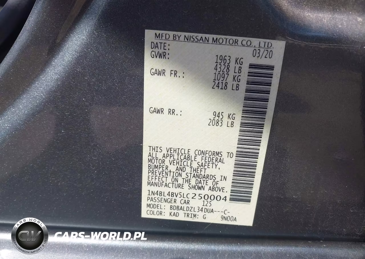 2020 Nissan Altima S Fwd VIN:1N4BL4BV5LC250004 - 9
