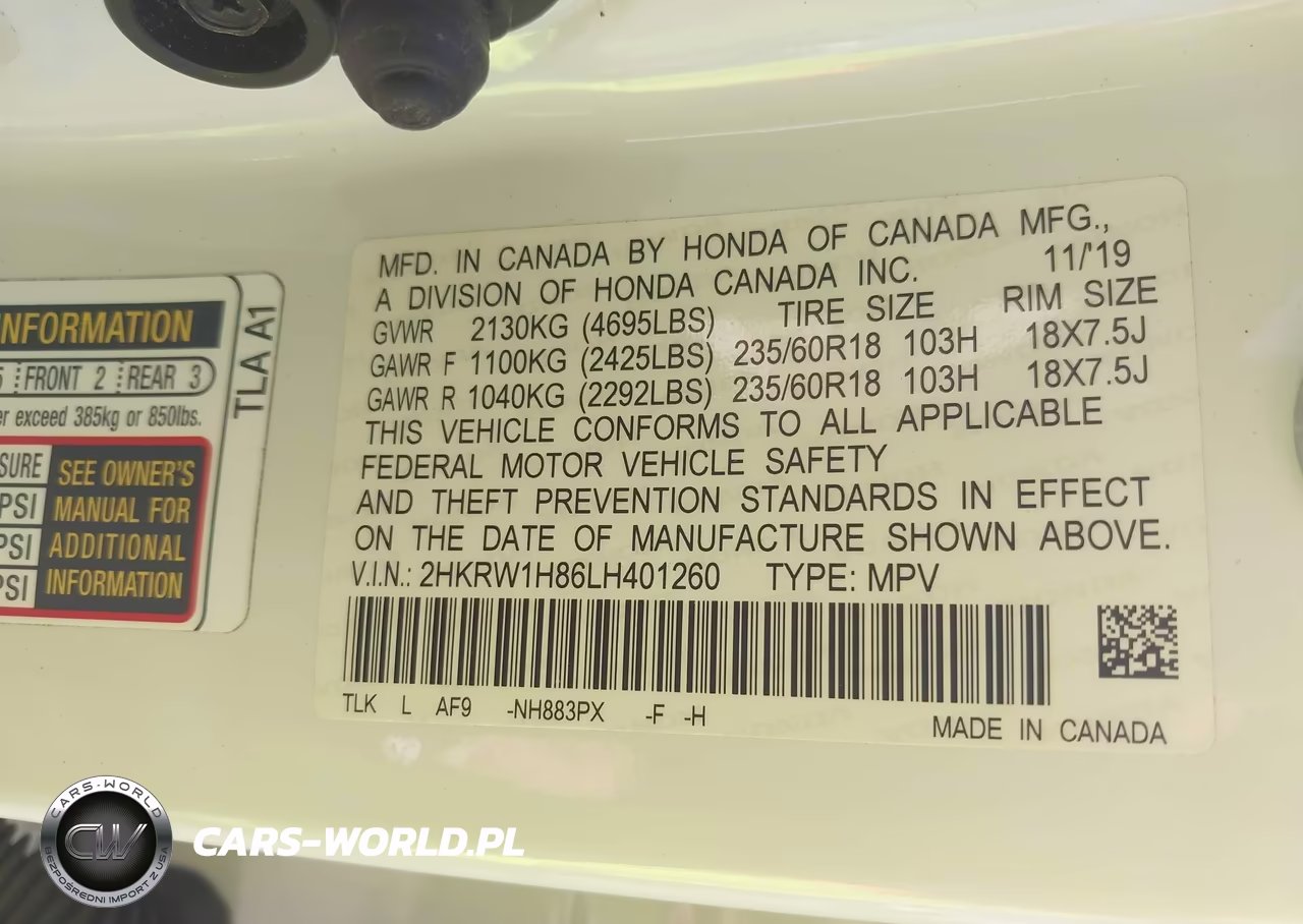 2020 Honda Cr-V 2Wd Ex-L VIN:2HKRW1H86LH401260 - 9