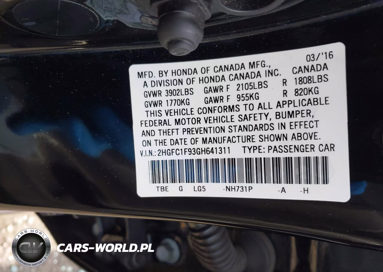 2016 Honda Civic Touring VIN:2HGFC1F93GH641311 - 9