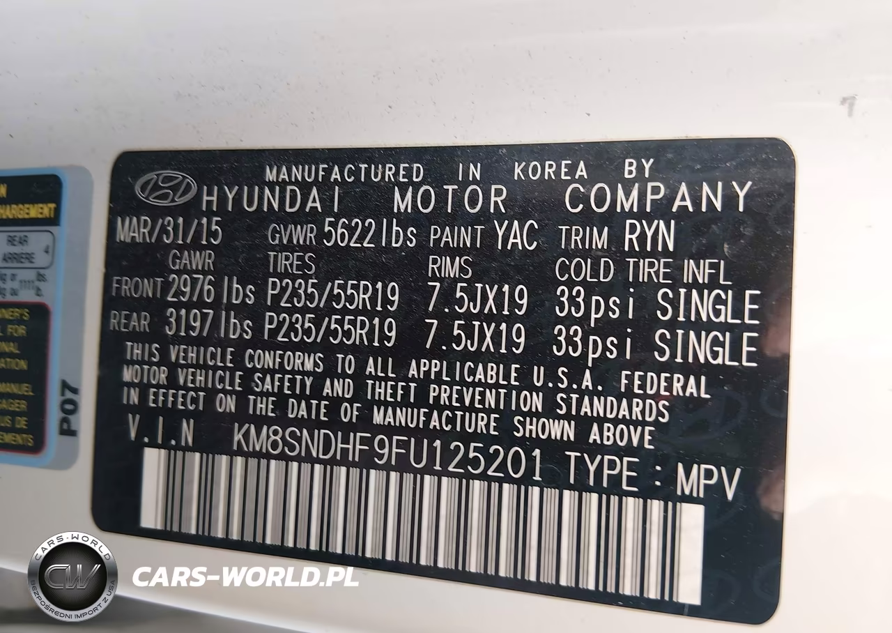 2015 Hyundai Santa Fe Limited VIN:KM8SNDHF9FU125201 - 9