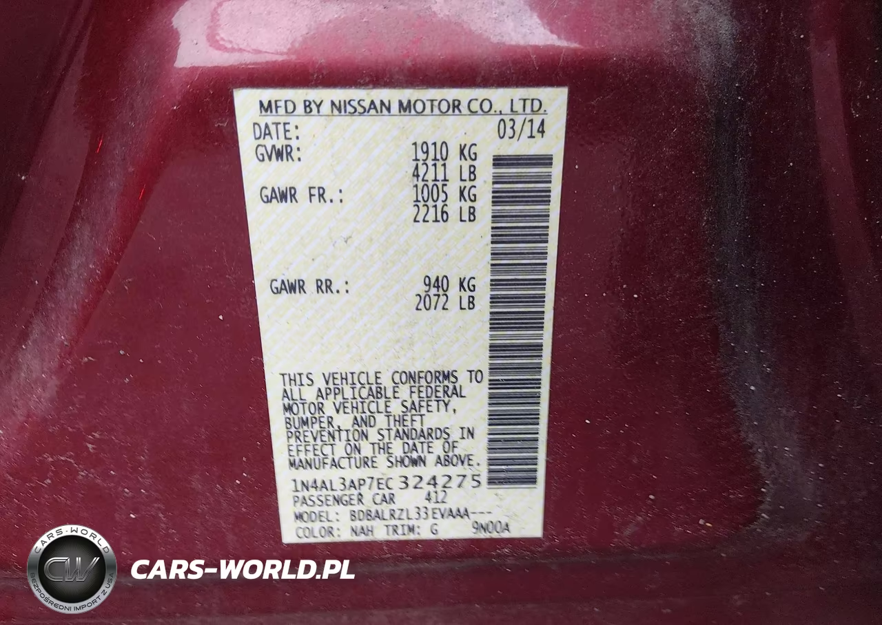 2014 Nissan Altima 2.5 S VIN:1N4AL3AP7EC324275 - 9