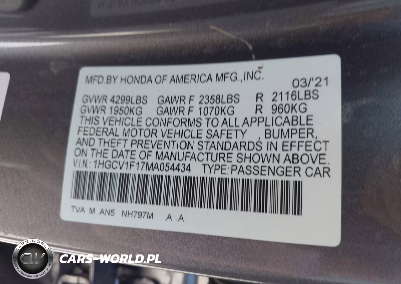 2021 Honda Accord Lx VIN:1HGCV1F17MA054434 - 9
