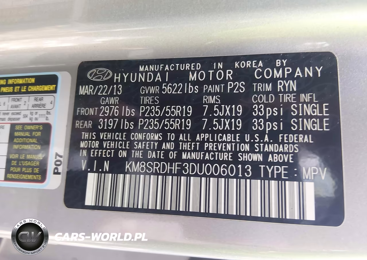2013 Hyundai Santa Fe Limited VIN:KM8SRDHF3DU006013 - 9