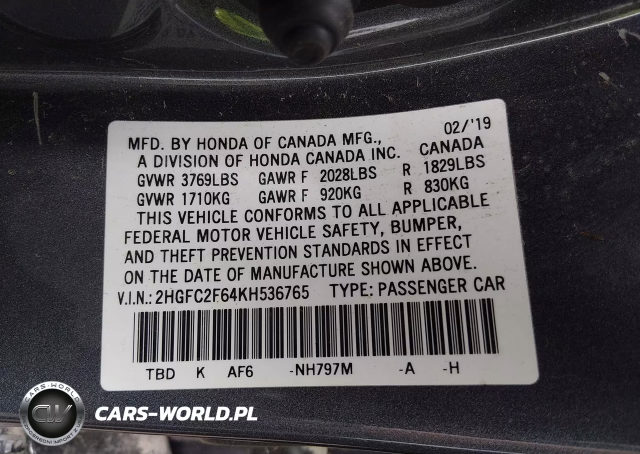 2019 Honda Civic Lx VIN:2HGFC2F64KH536765 - 9