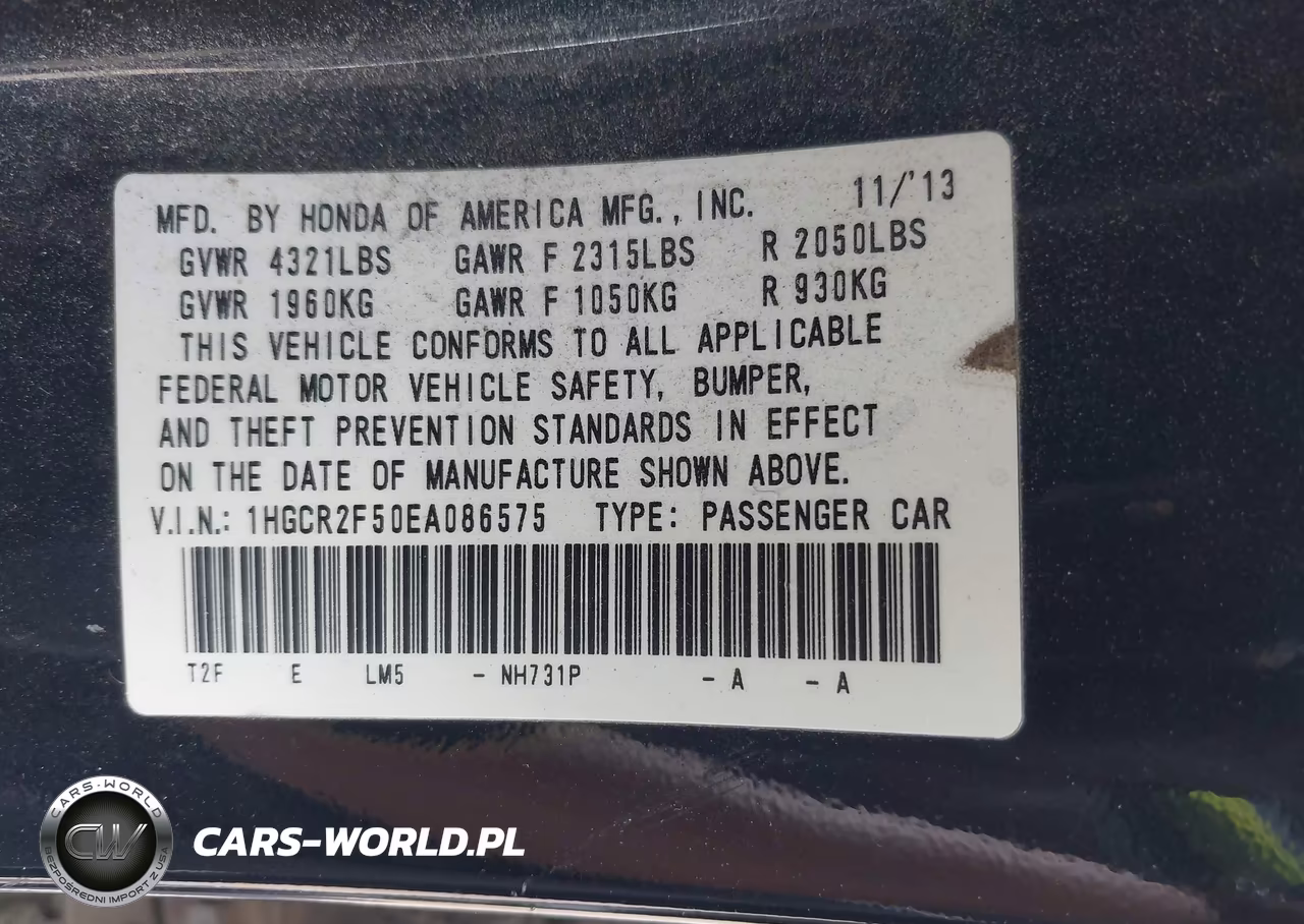 2014 Honda Accord Sport VIN:1HGCR2F50EA086575 - 9