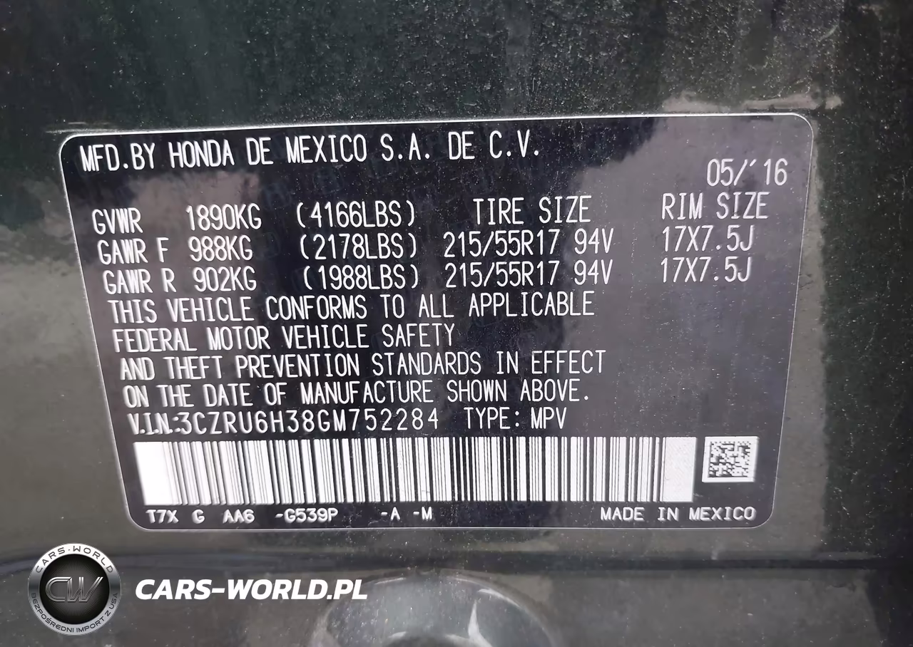 2016 Honda Hr-V Lx VIN:3CZRU6H38GM752284 - 9
