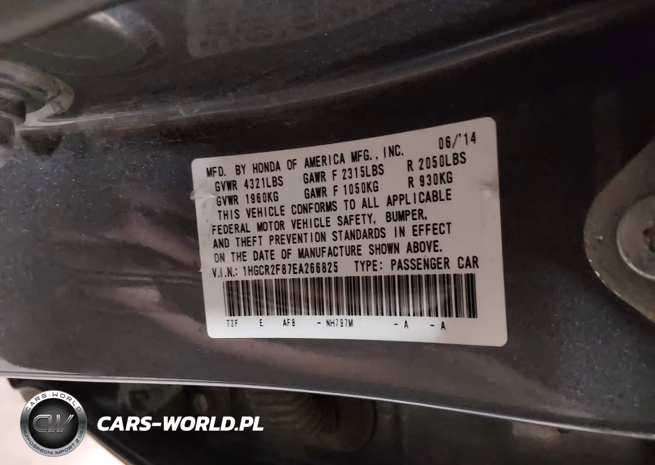 2014 Honda Accord Ex-L VIN:1HGCR2F87EA266825 - 9