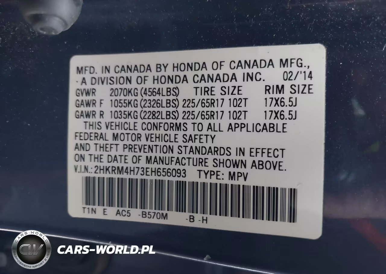 2014 Honda Cr-V Ex-L VIN:2HKRM4H73EH656093 - 9