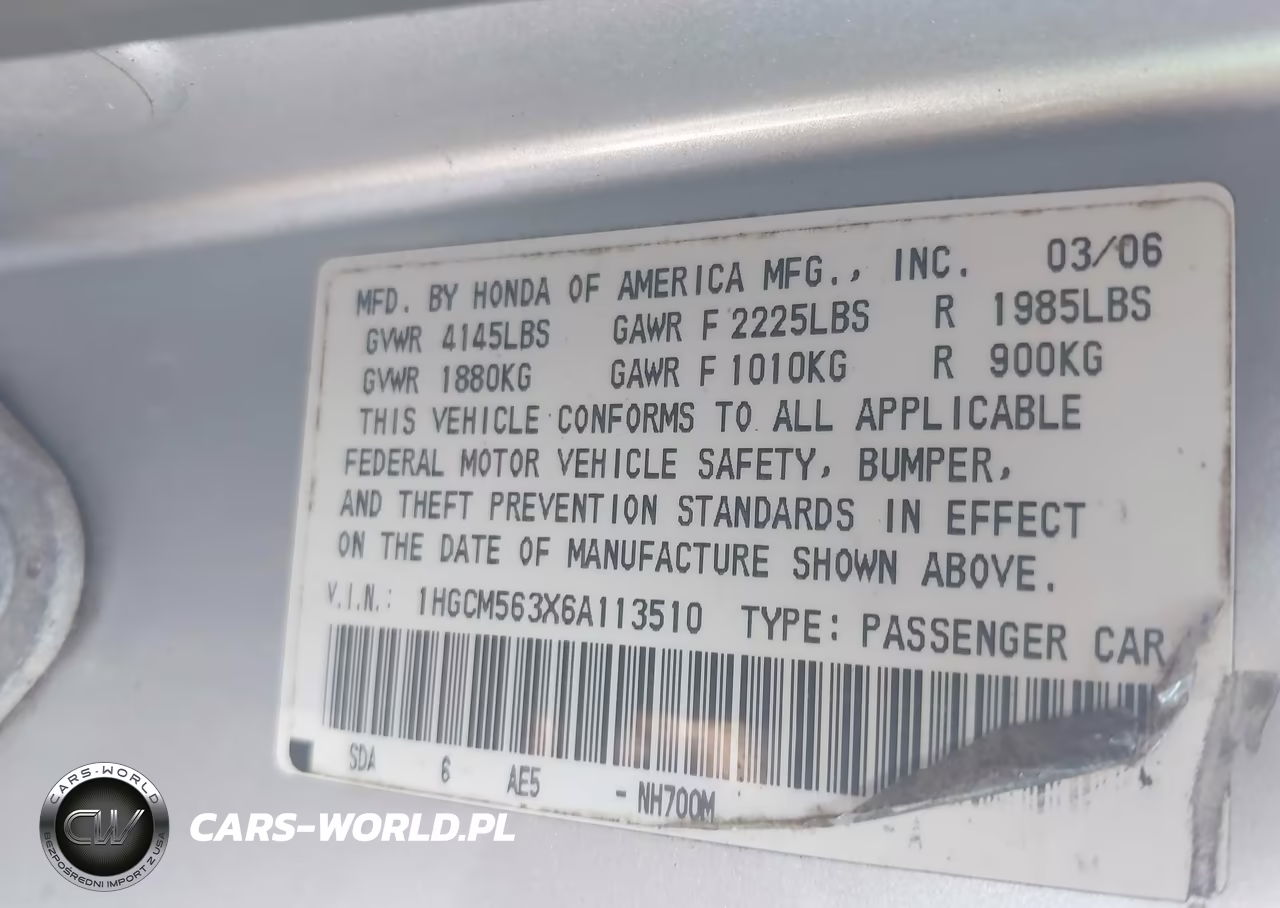 2006 Honda Accord 2.4 Se VIN:1HGCM563X6A113510 - 9