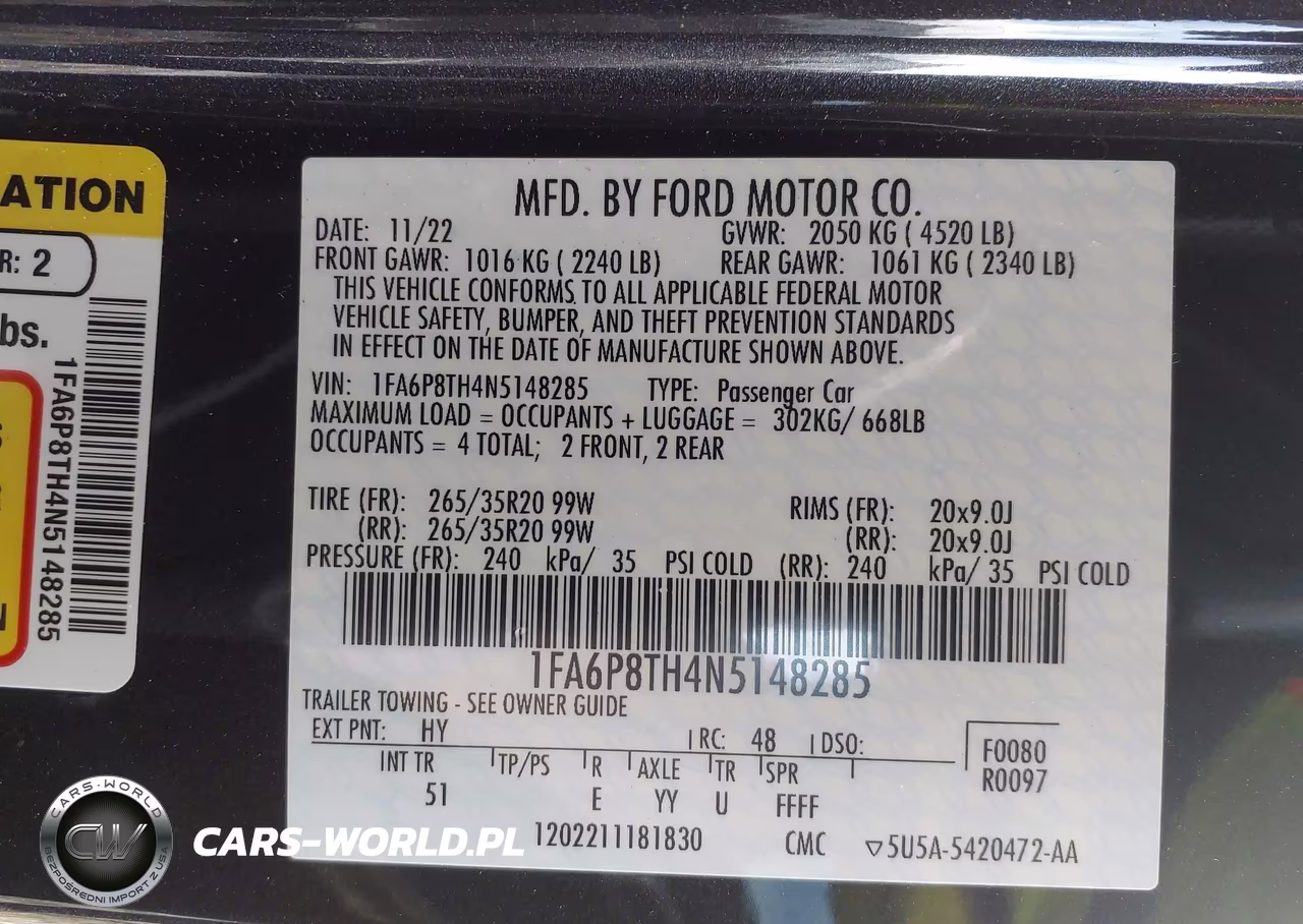 2022 Ford Mustang Ecoboost Premium Fastback VIN:1FA6P8TH4N5148285 - 9
