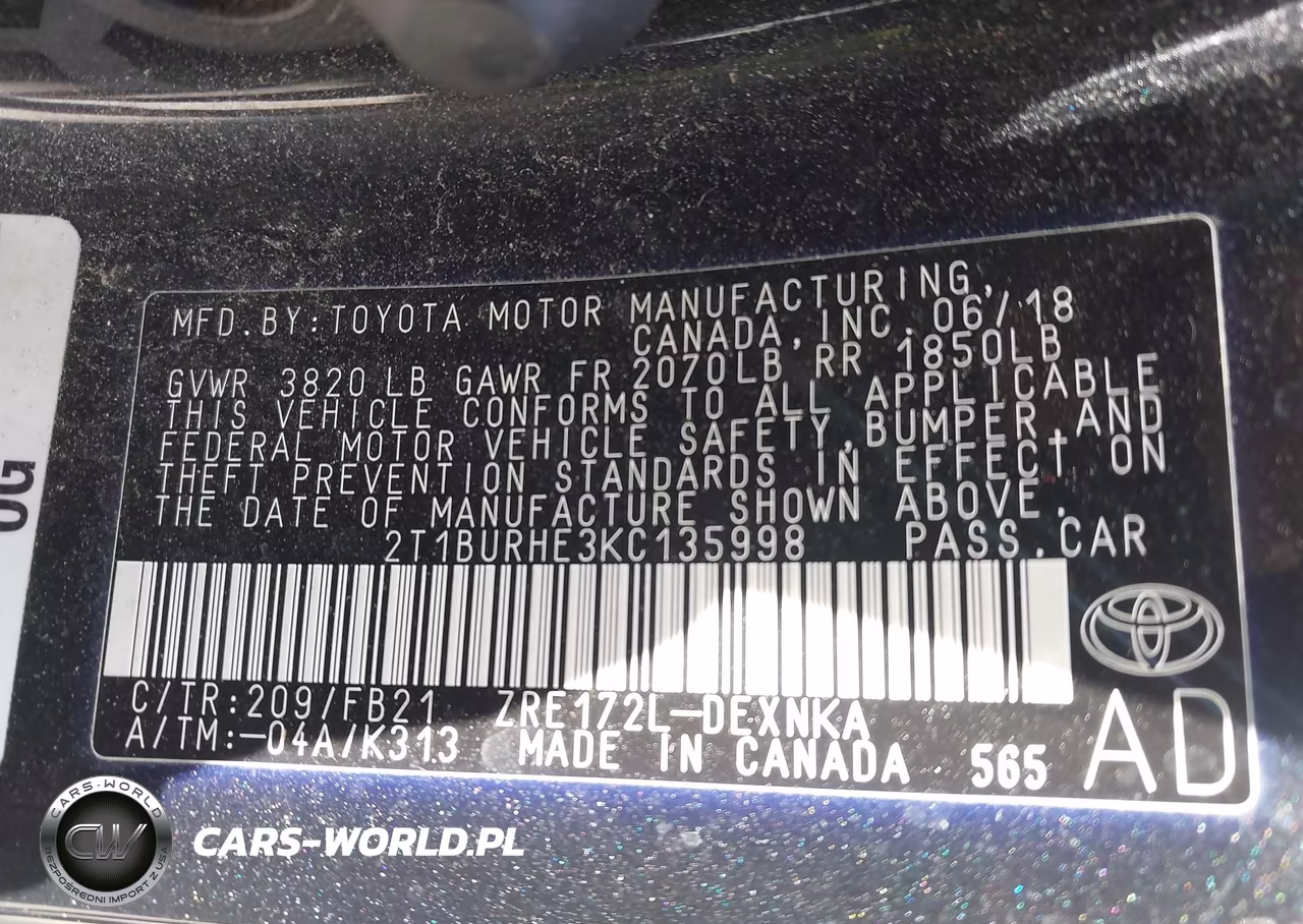 2019 Toyota Corolla Le VIN:2T1BURHE3KC135998 - 9