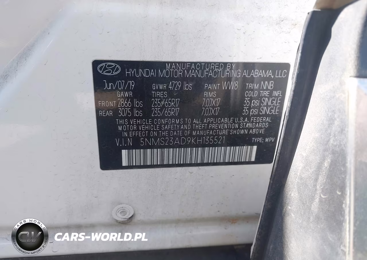2019 Hyundai Santa Fe Se VIN:5NMS23AD9KH135521 - 9