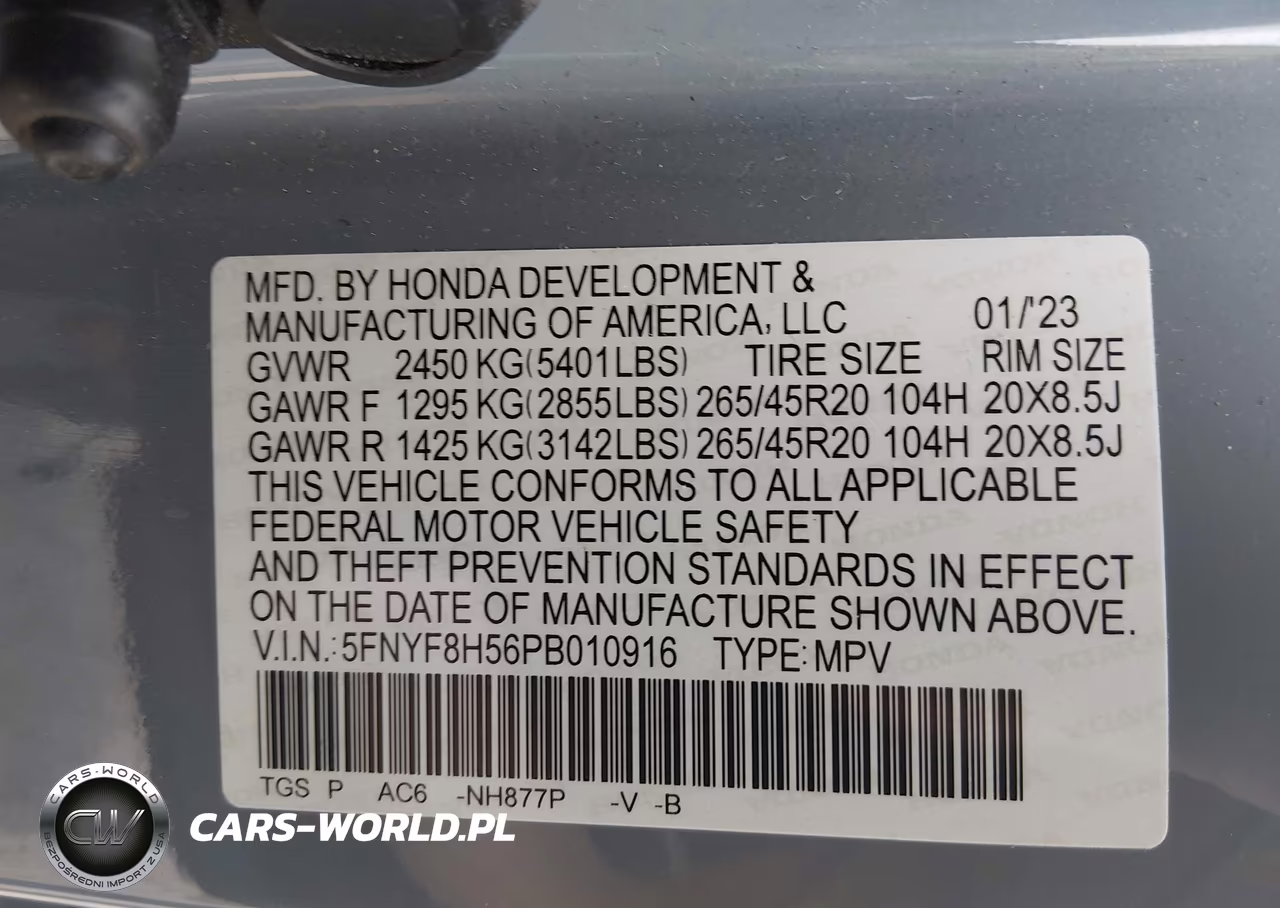 2023 Honda Passport Awd Ex-L VIN:5FNYF8H56PB010916 - 9