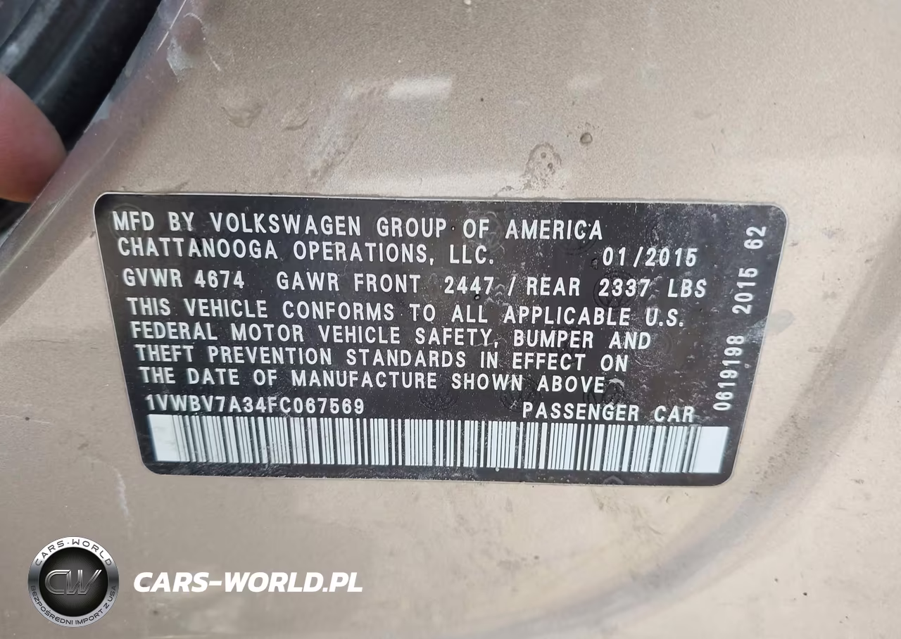 2015 Volkswagen Passat 2.0L Tdi Se VIN:1VWBV7A34FC067569 - 9