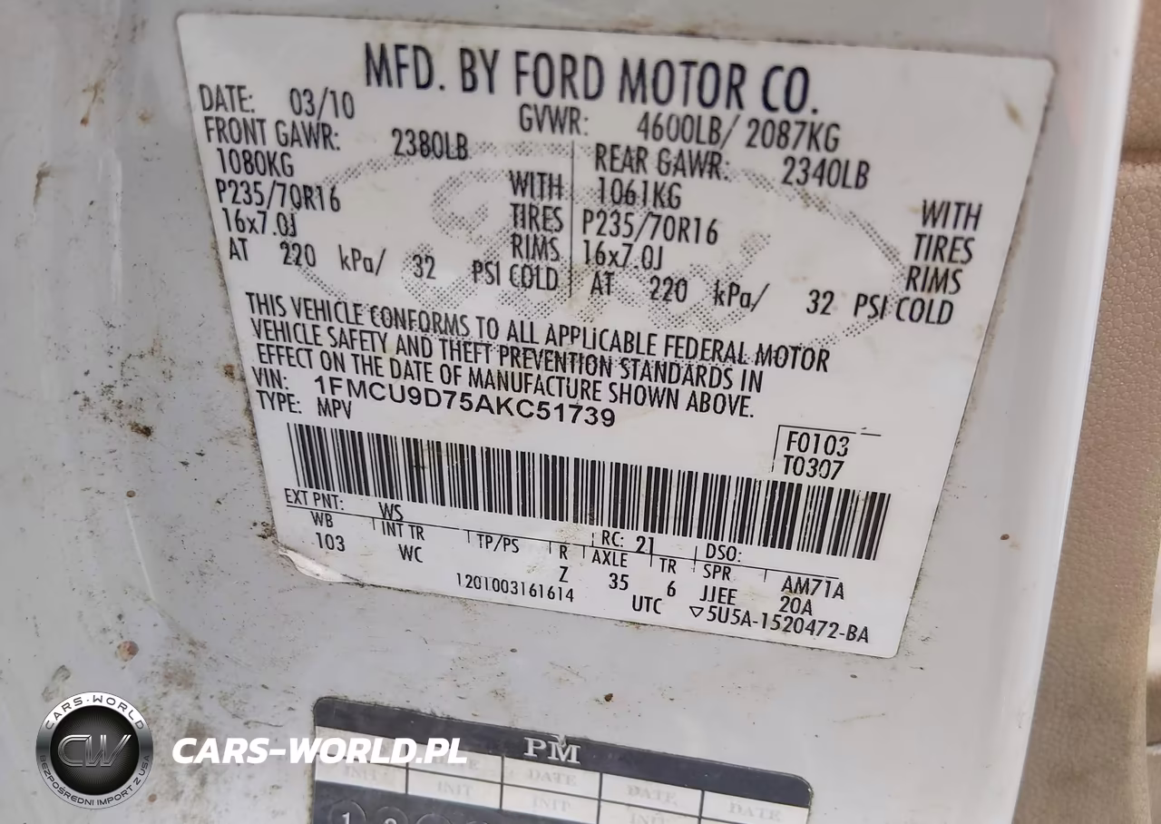 2010 Ford Escape Xlt VIN:1FMCU9D75AKC51739 - 9