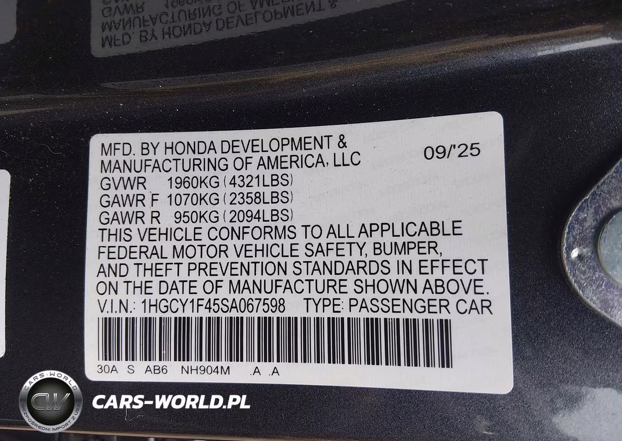 2025 Honda Accord Se VIN:1HGCY1F45SA067598 - 9