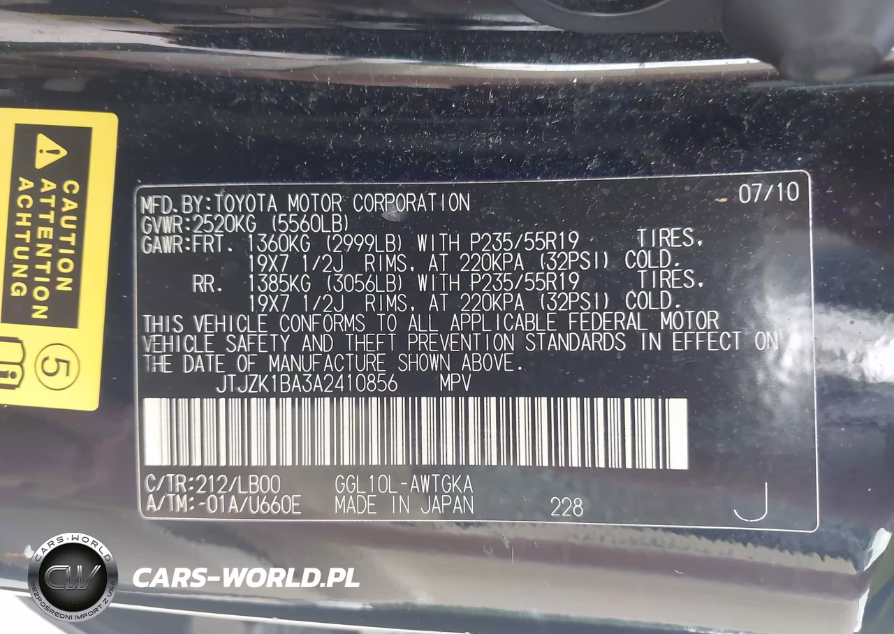2010 Lexus Rx 350 VIN:JTJZK1BA3A2410856 - 9
