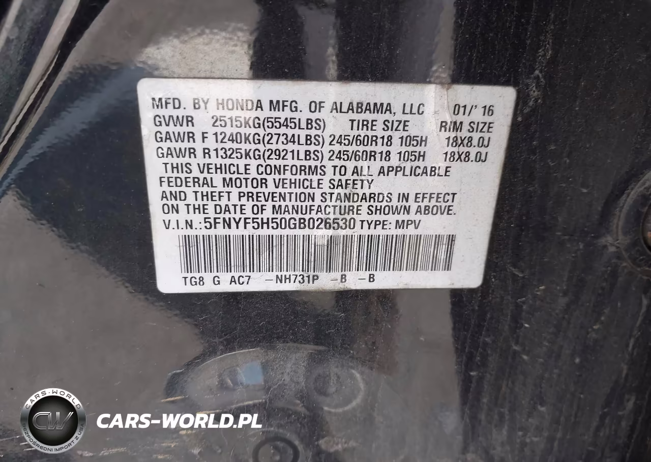 2016 Honda Pilot Ex-L VIN:5FNYF5H50GB026530 - 9