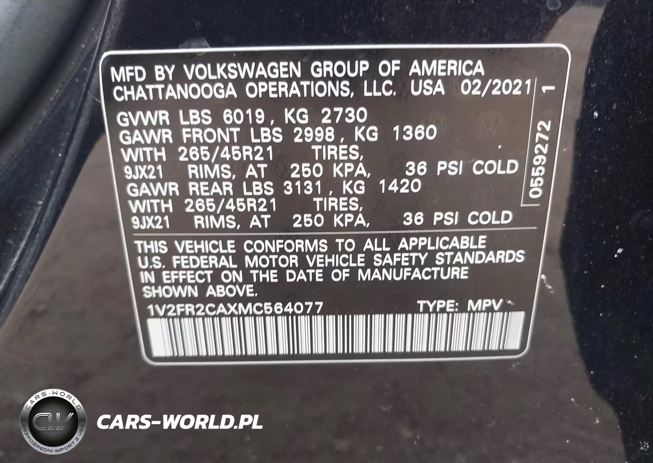 2021 Volkswagen Atlas 3.6L V6 Sel Premium R-Line VIN:1V2FR2CAXMC564077 - 9