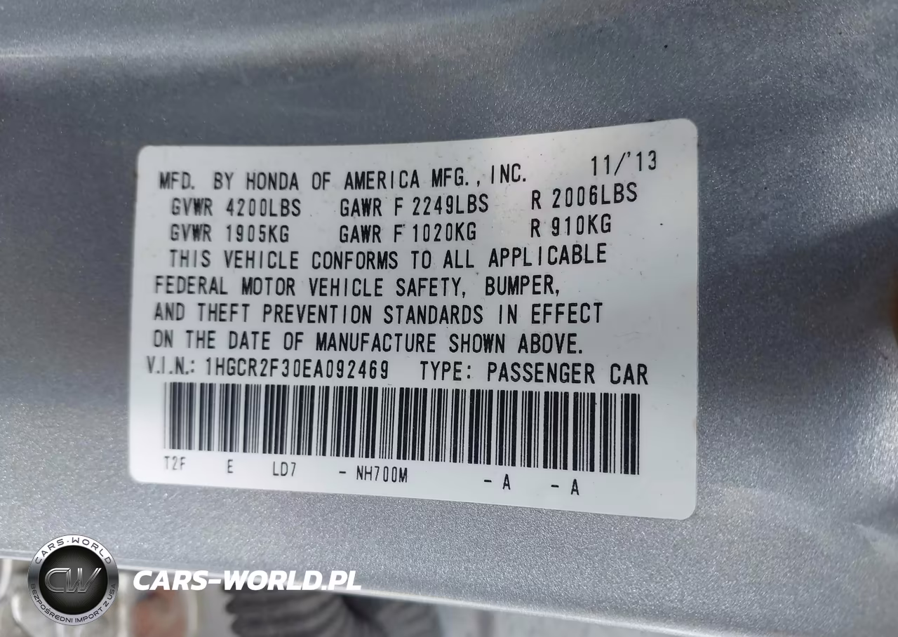 2014 Honda Accord Lx VIN:1HGCR2F30EA092469 - 9