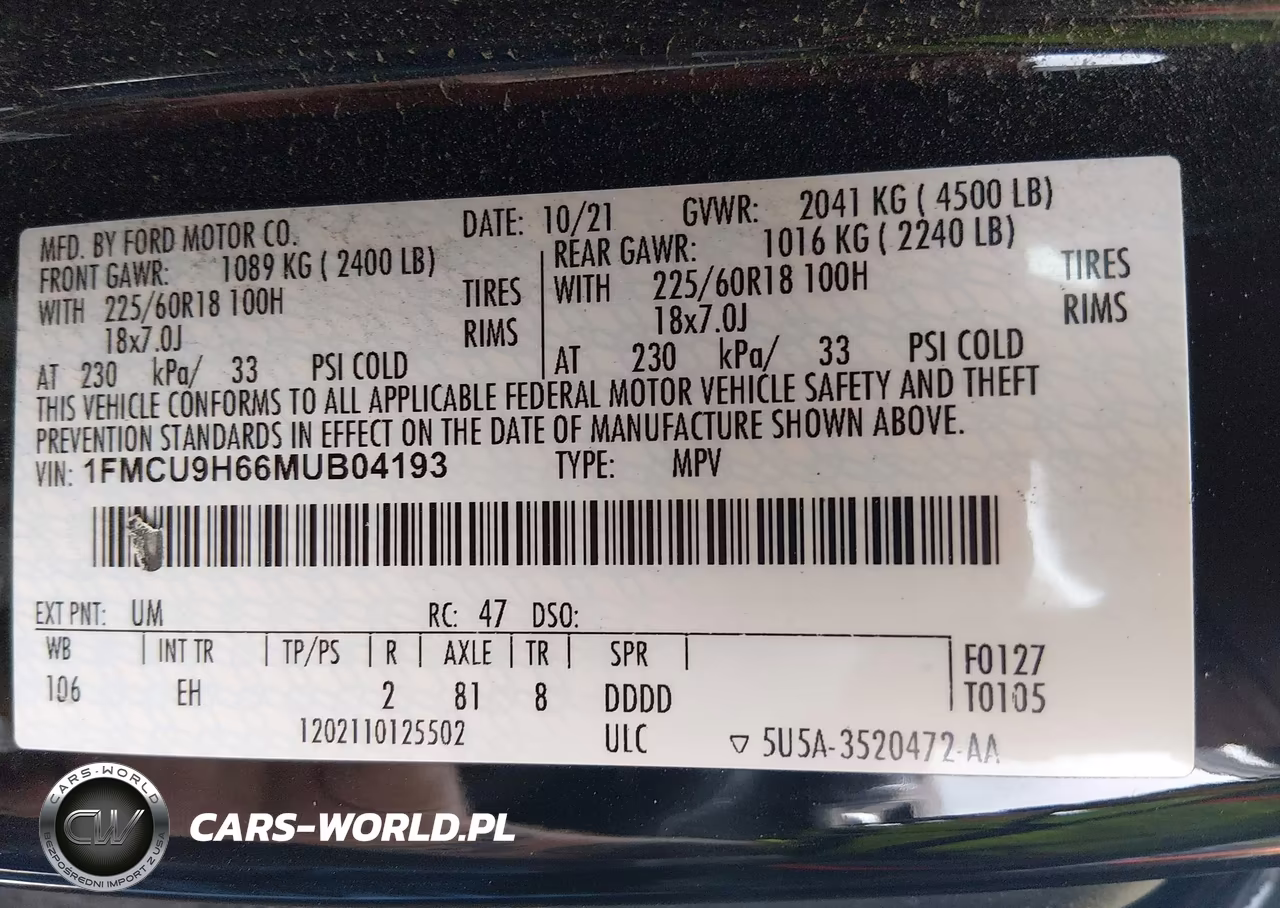 2021 Ford Escape Sel VIN:1FMCU9H66MUB04193 - 9