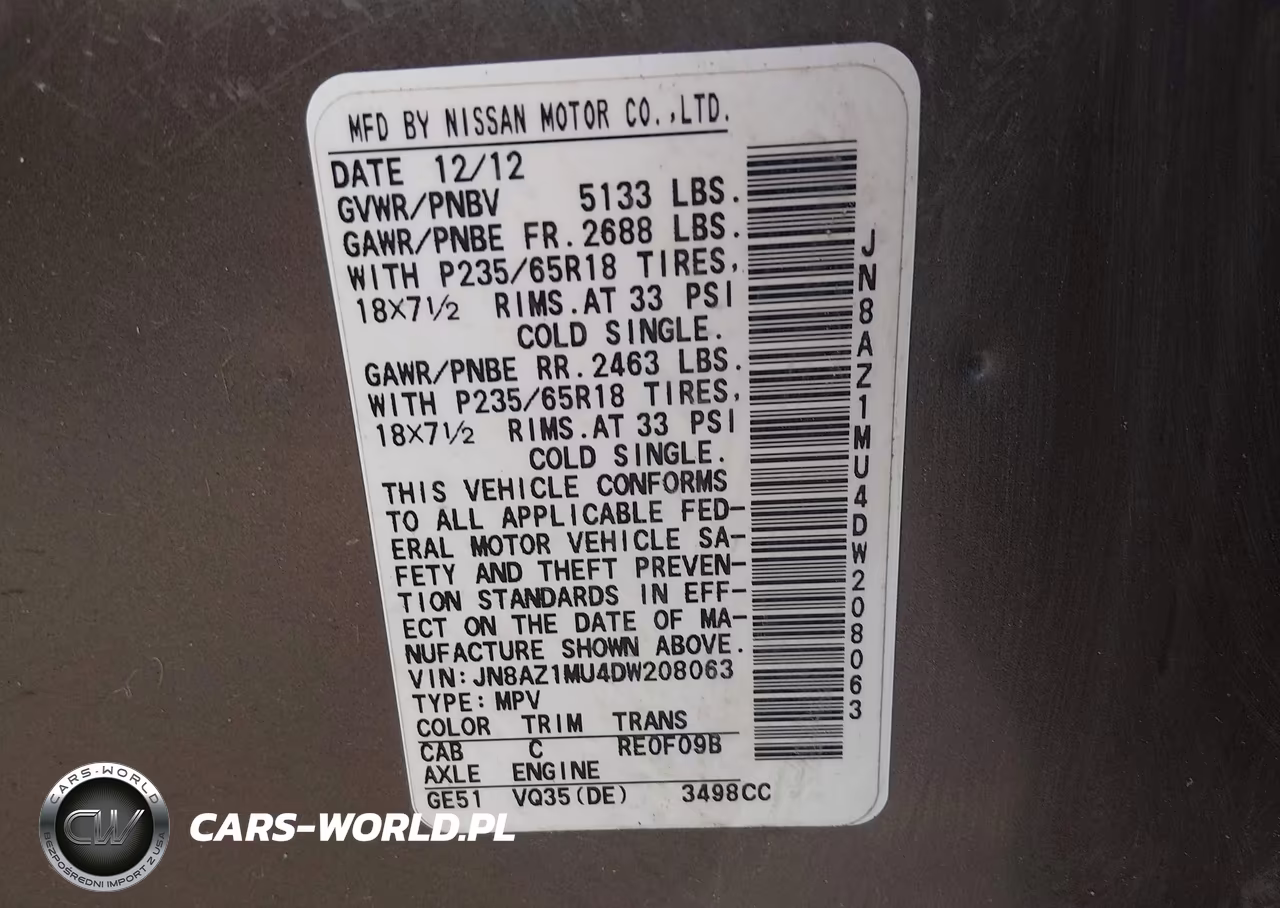 2013 Nissan Murano Sl VIN:JN8AZ1MU4DW208063 - 9